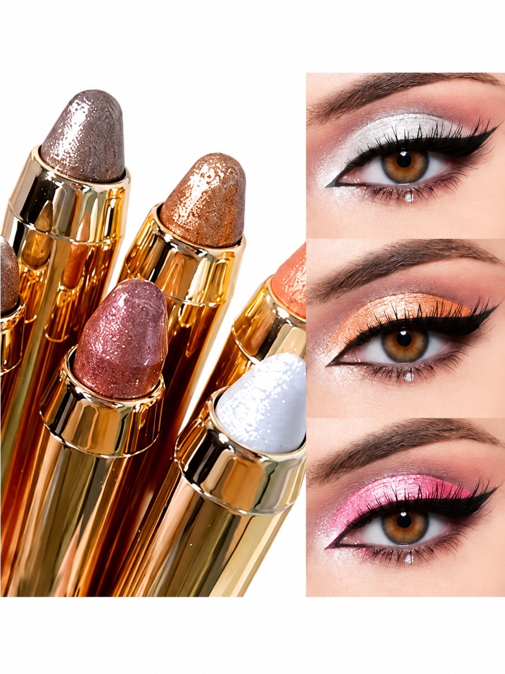 6-Piece Phantom Glitter Shimmer Eyeshadow Pencil Set with Sponge Applicators NEW